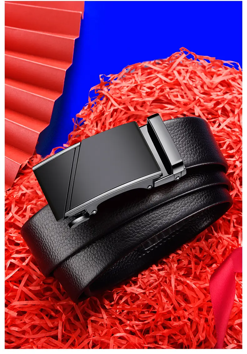 Men's Black Leather Belt with Gold Buckle — feature 3