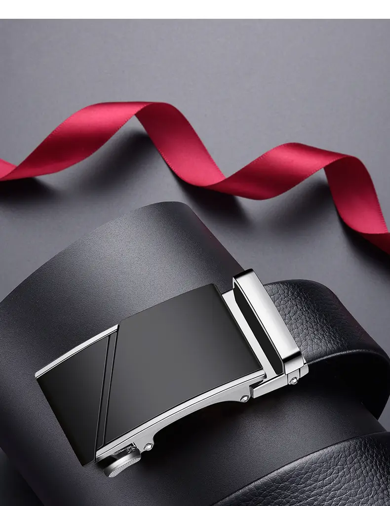 Men's Black Leather Belt with Gold Buckle — feature 6