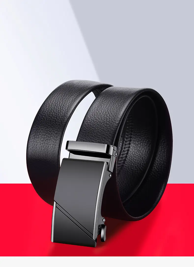 Men's Black Leather Belt with Gold Buckle — feature 9