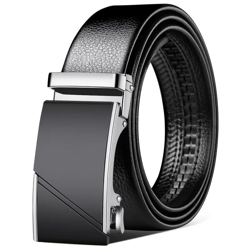 Men's Black Leather Belt with Gold Buckle - Image 2