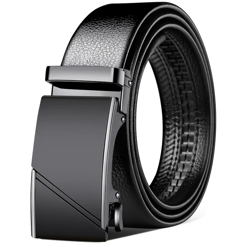 Men's Black Leather Belt with Gold Buckle - Image 3