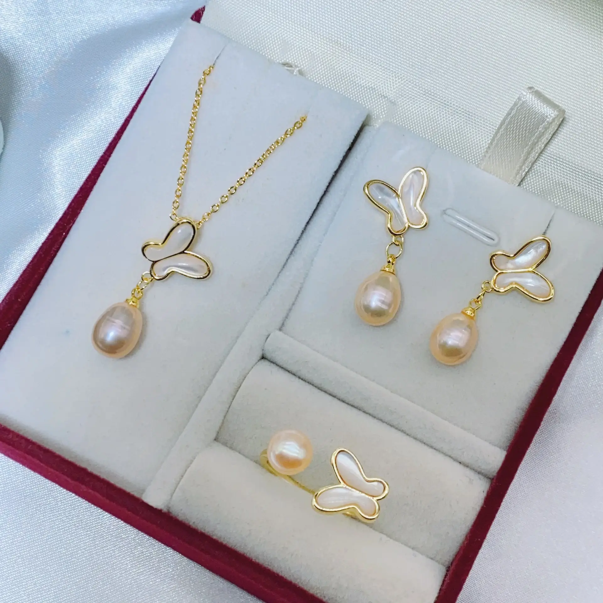 S925 Silver Butterfly Earrings with Natural Pearl Drop