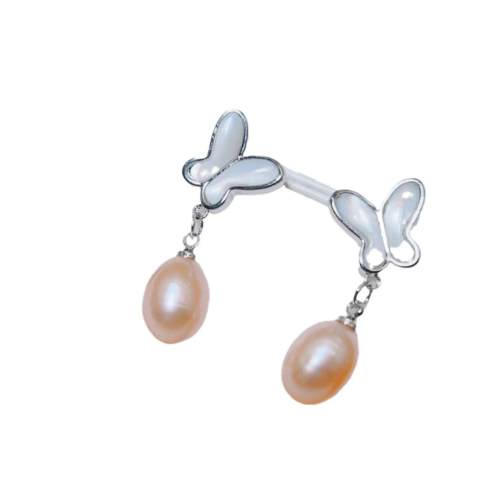 S925 Silver Butterfly Earrings with Natural Pearl Drop