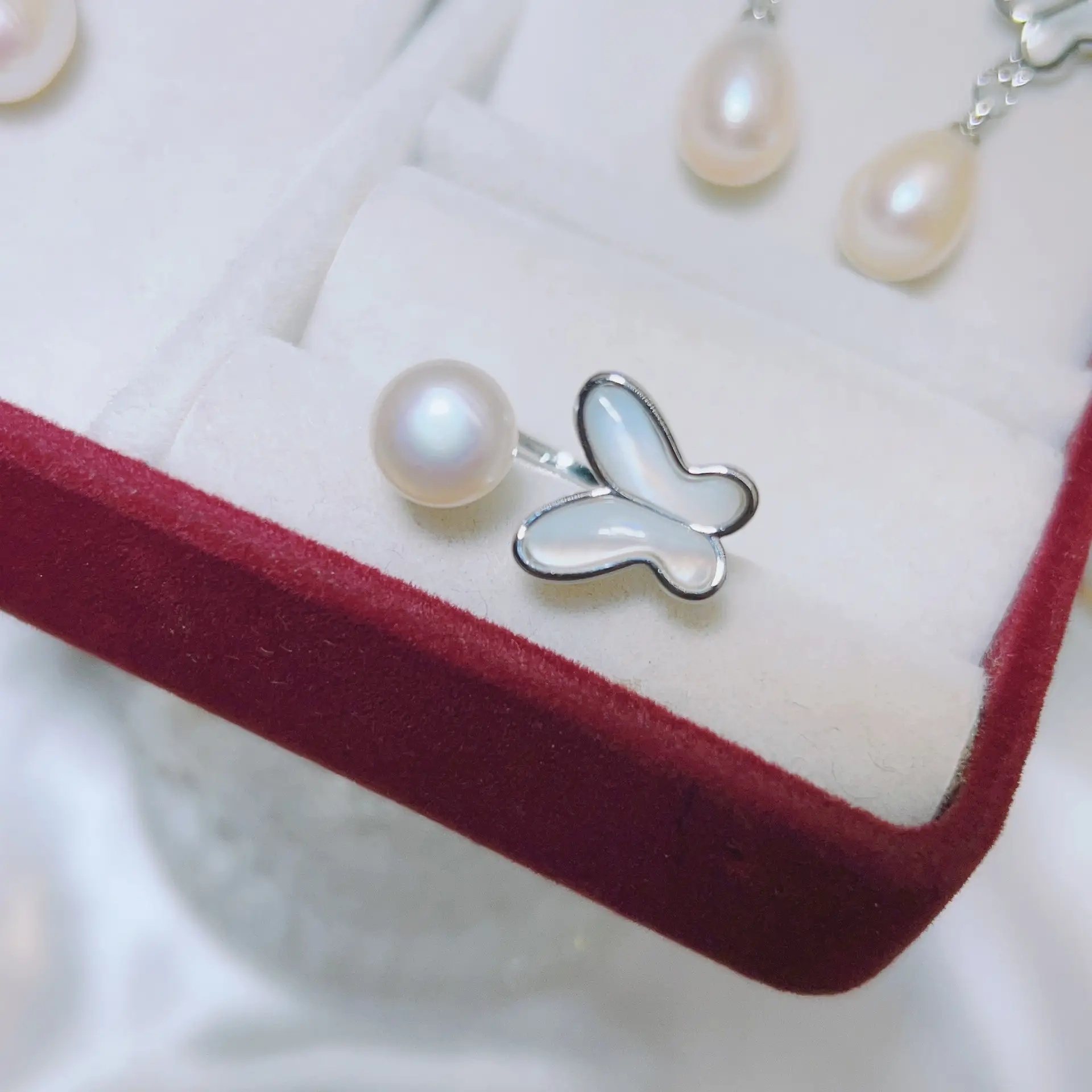 S925 Silver Butterfly Earrings with Natural Pearl Drop