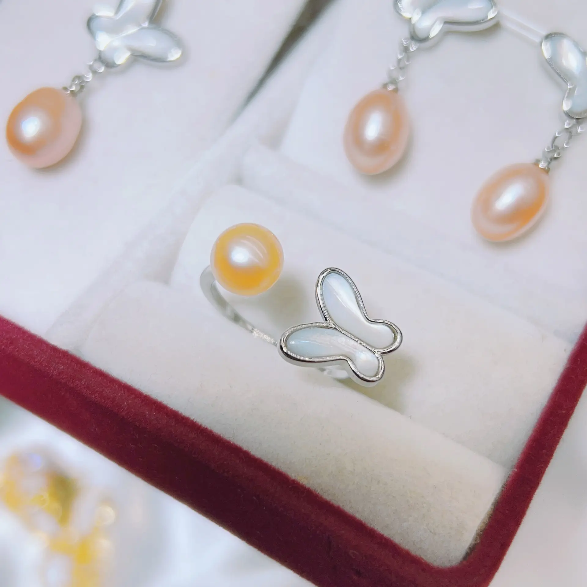 S925 Silver Butterfly Earrings with Natural Pearl Drop