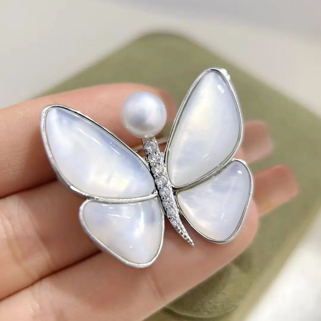 S925 Silver Butterfly Earrings with Natural Pearl Drop