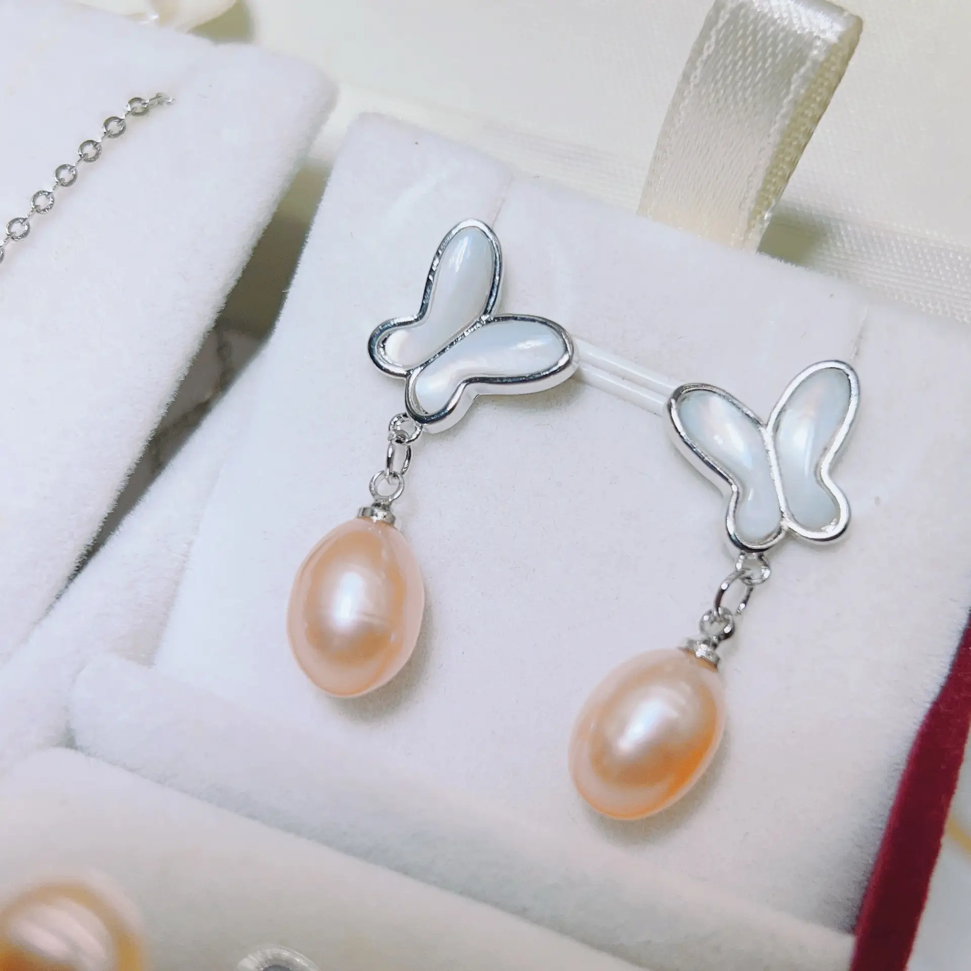 S925 Silver Butterfly Earrings with Natural Pearl Drop