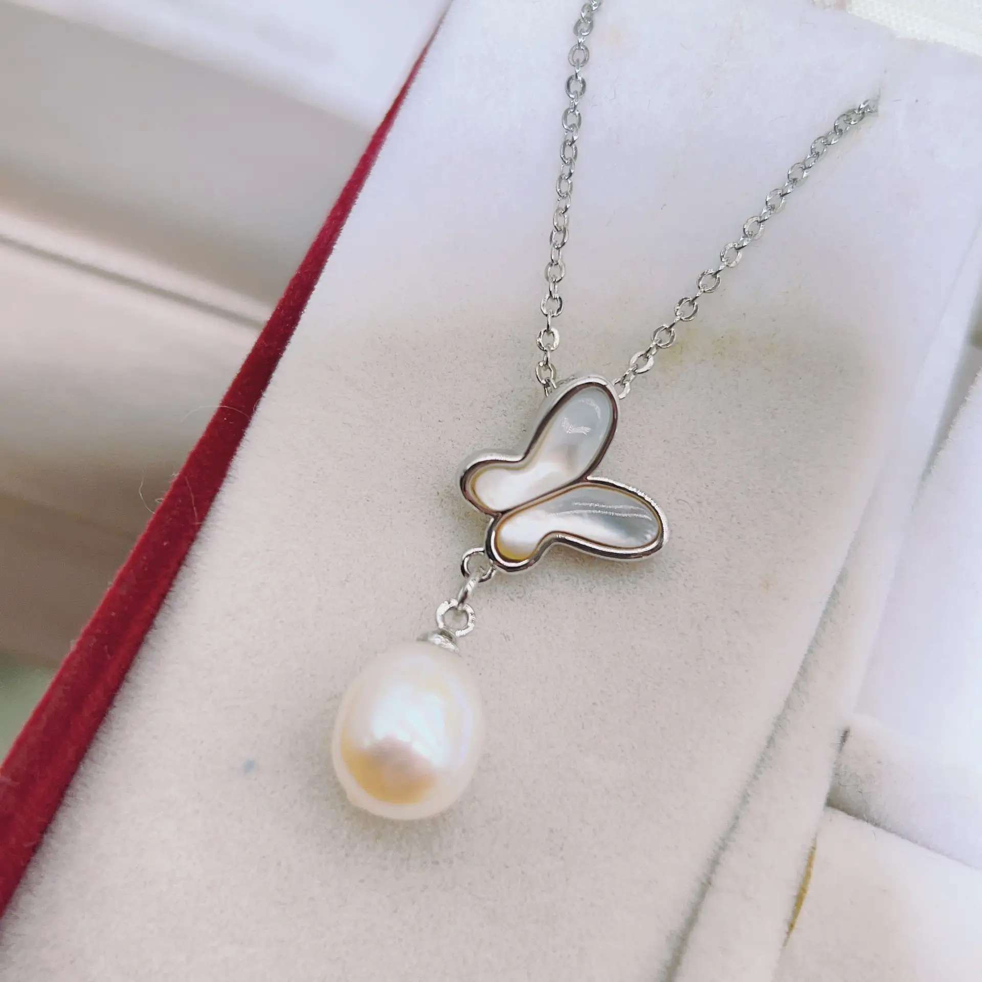 S925 Silver Butterfly Earrings with Natural Pearl Drop
