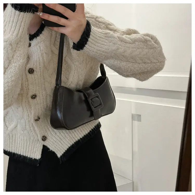 Black French Belt Decorative Shoulder Bag Women 2023 - Image 6