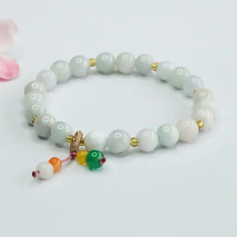 Guan Yu Natural Jade Bracelet with Colorful Pearl Drop - Image 3