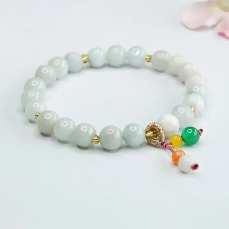 Guan Yu Natural Jade Bracelet with Colorful Pearl Drop - Image 4