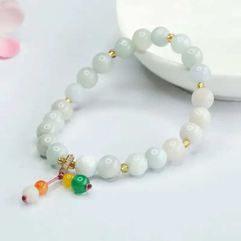 Guan Yu Natural Jade Bracelet with Colorful Pearl Drop - Image 5