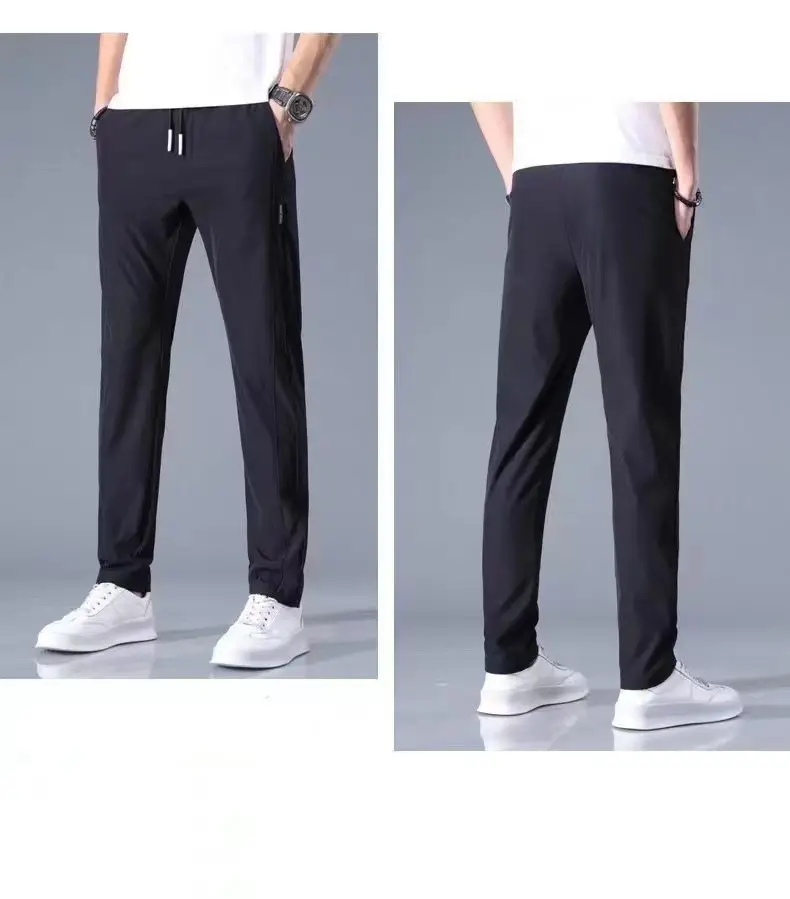 Men Black Ice Silk Stretch Pants Summer Casual — feature 11