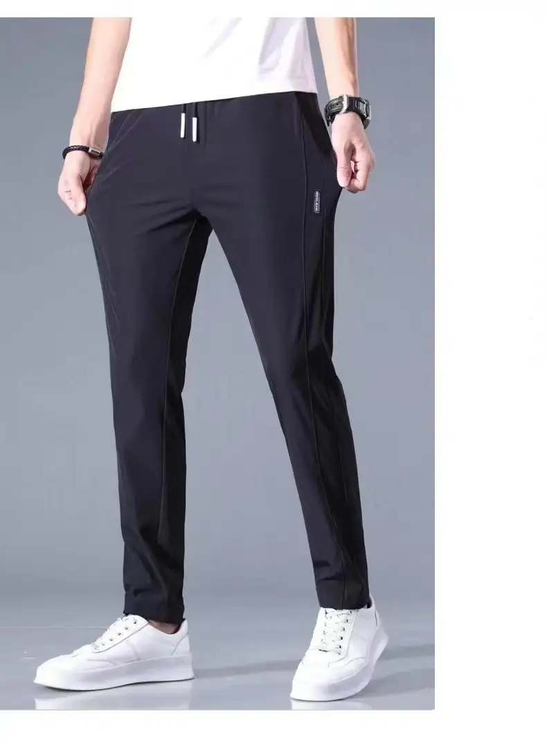 Men Black Ice Silk Stretch Pants Summer Casual — feature 12