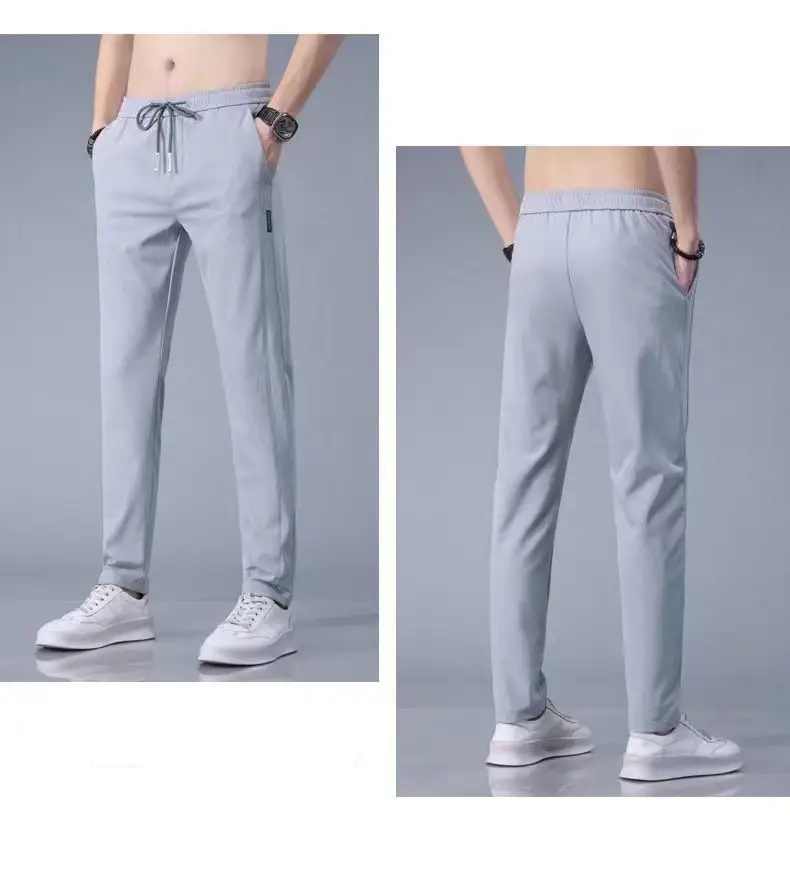 Men Black Ice Silk Stretch Pants Summer Casual — feature 15