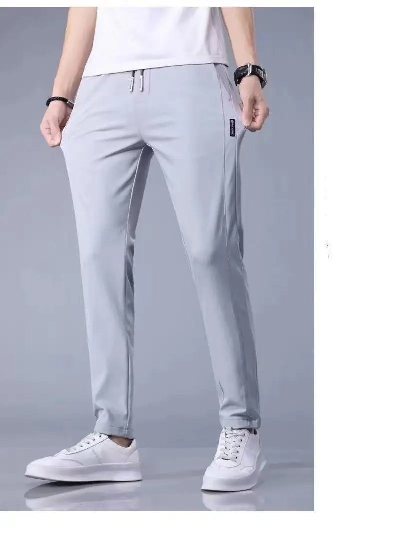 Men Black Ice Silk Stretch Pants Summer Casual — feature 16