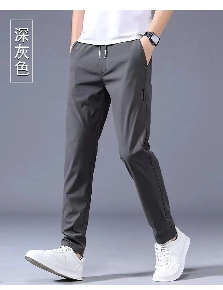 Men Black Ice Silk Stretch Pants Summer Casual — feature 5