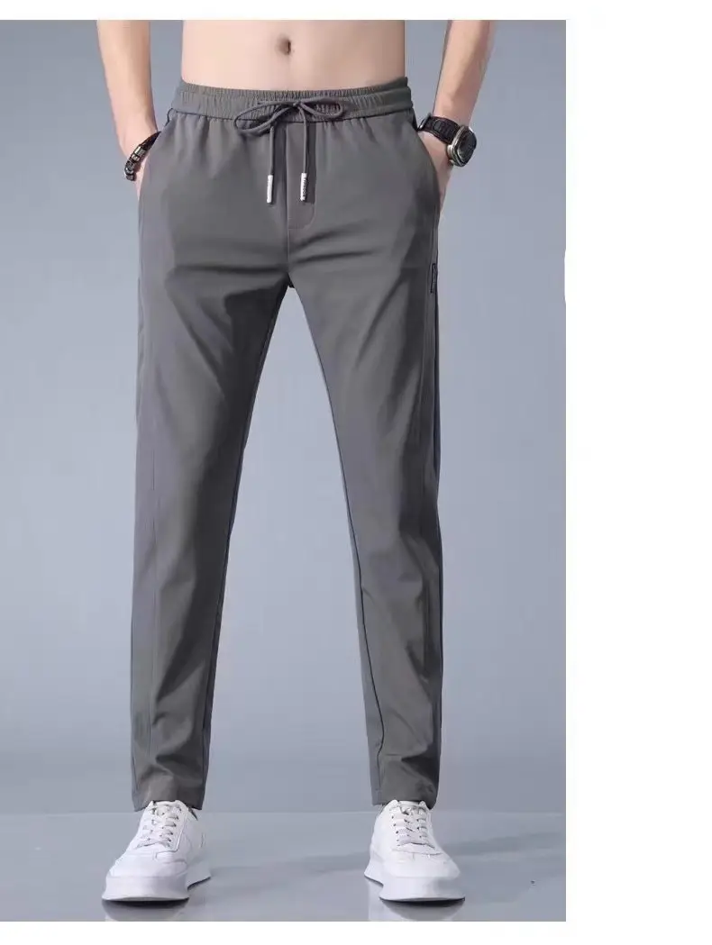 Men Black Ice Silk Stretch Pants Summer Casual — feature 7