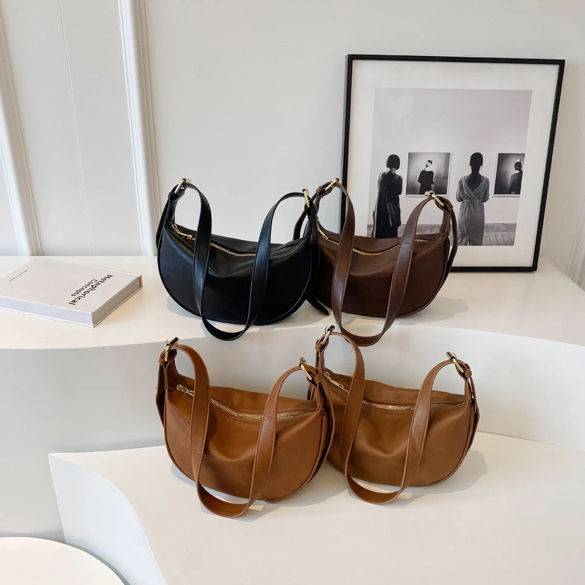 Women's Retro Shoulder Messenger Bag Brown Leather 2023 - Image 2