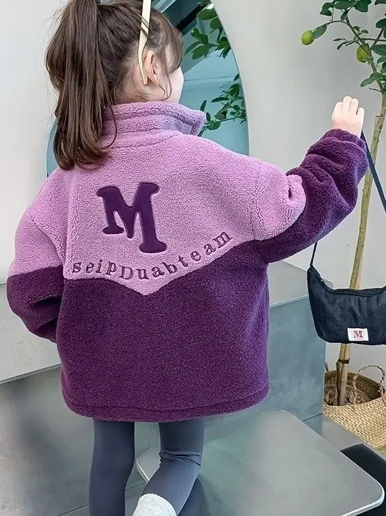 Girls' Lamb Wool Coat 2026 New Style Baby Children's Thickened Fleece Jacket Stylish Winter Top for Girls - Image 5