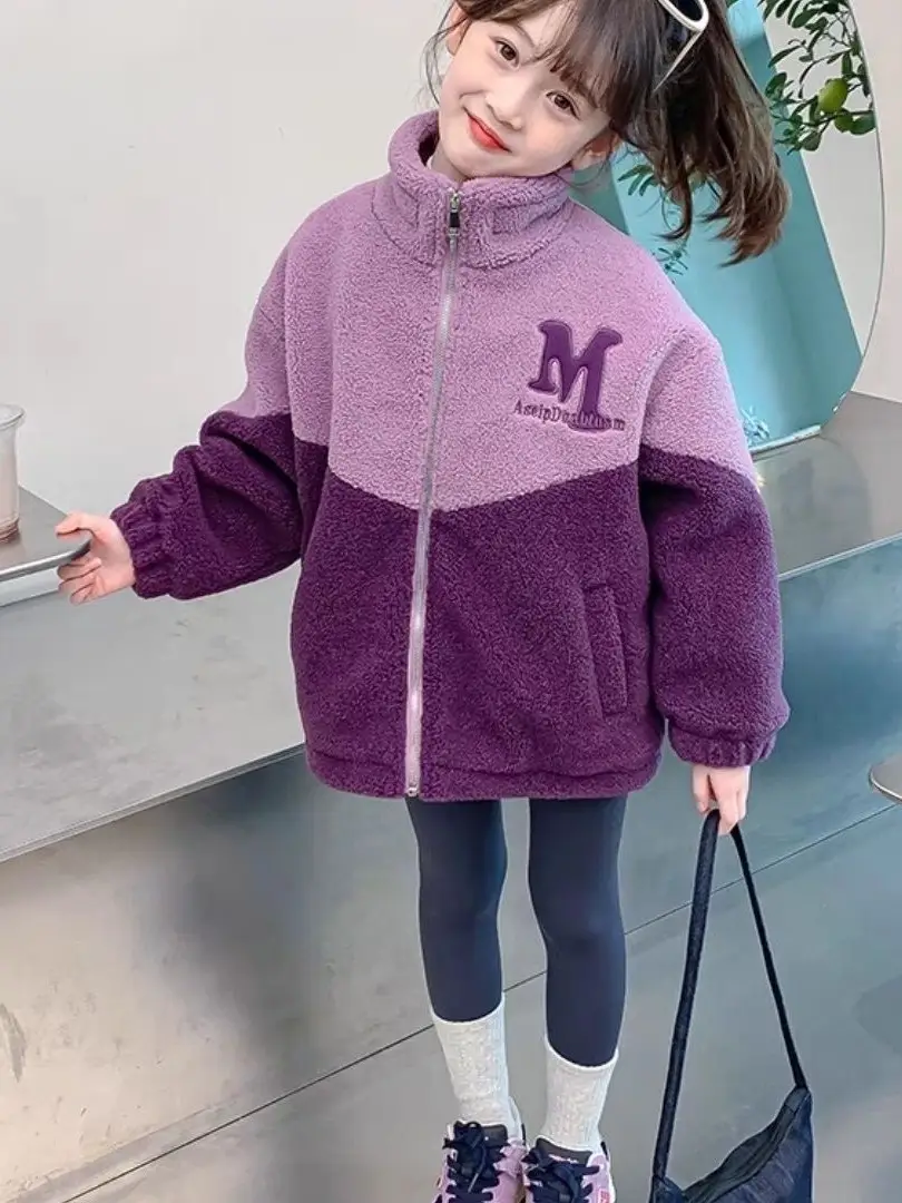 Girls' Lamb Wool Coat 2026 New Style Baby Children's Thickened Fleece Jacket Stylish Winter Top for Girls - Image 7