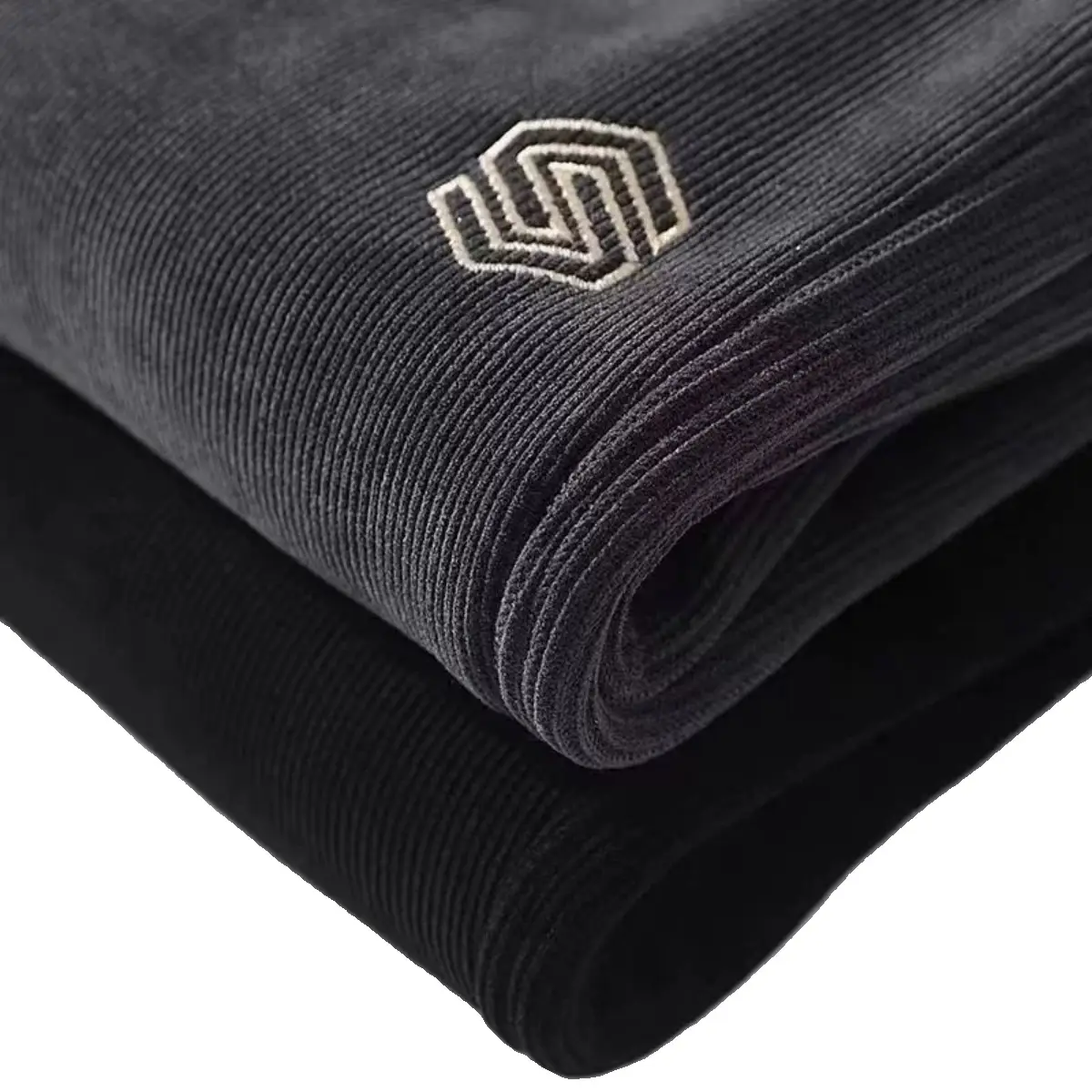 Men Fleece Lined Black Winter Sweatpants with Hexagon Patch
