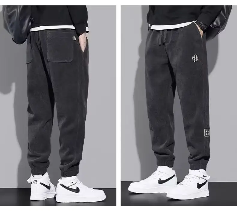 Men Fleece Lined Black Winter Sweatpants with Hexagon Patch — feature 10