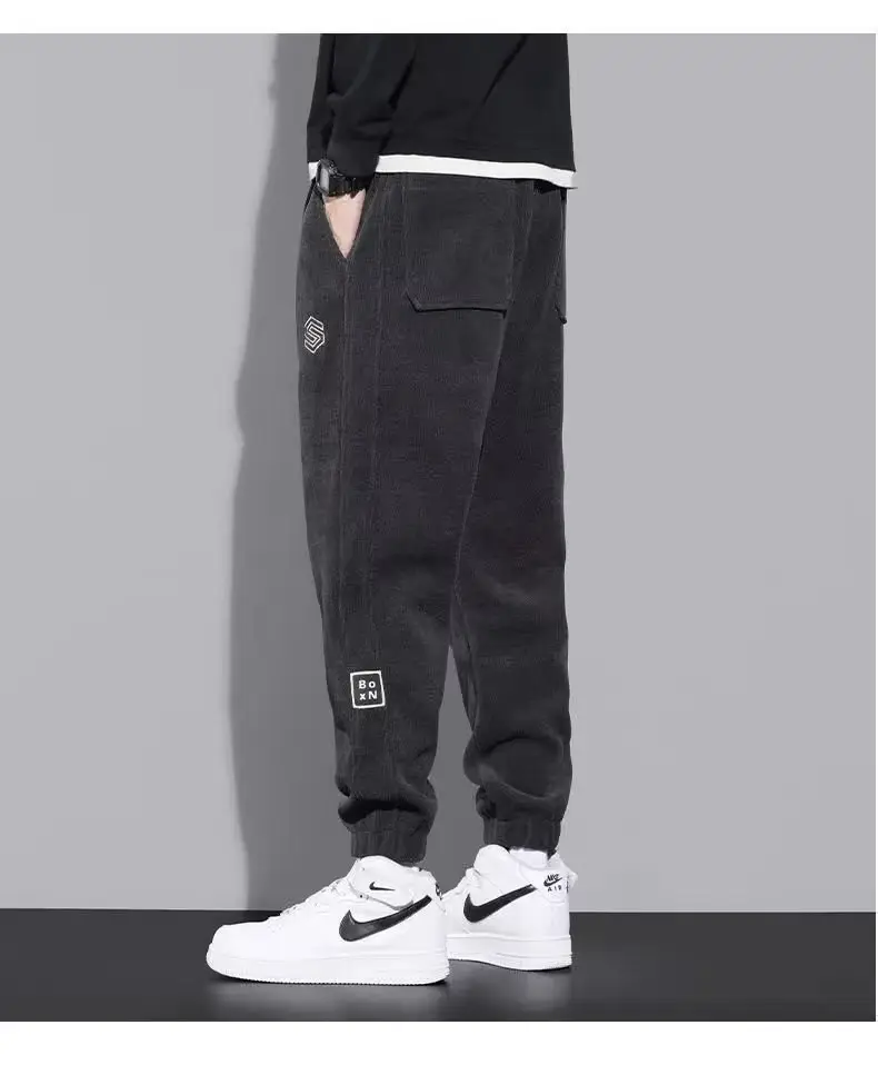 Men Fleece Lined Black Winter Sweatpants with Hexagon Patch — feature 11