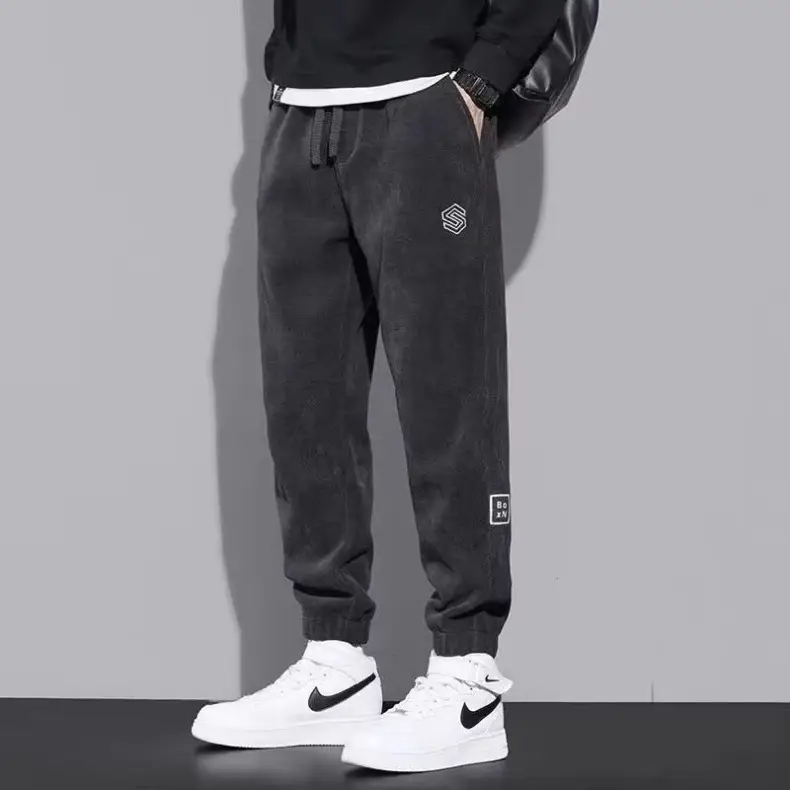 Men Fleece Lined Black Winter Sweatpants with Hexagon Patch — feature 16