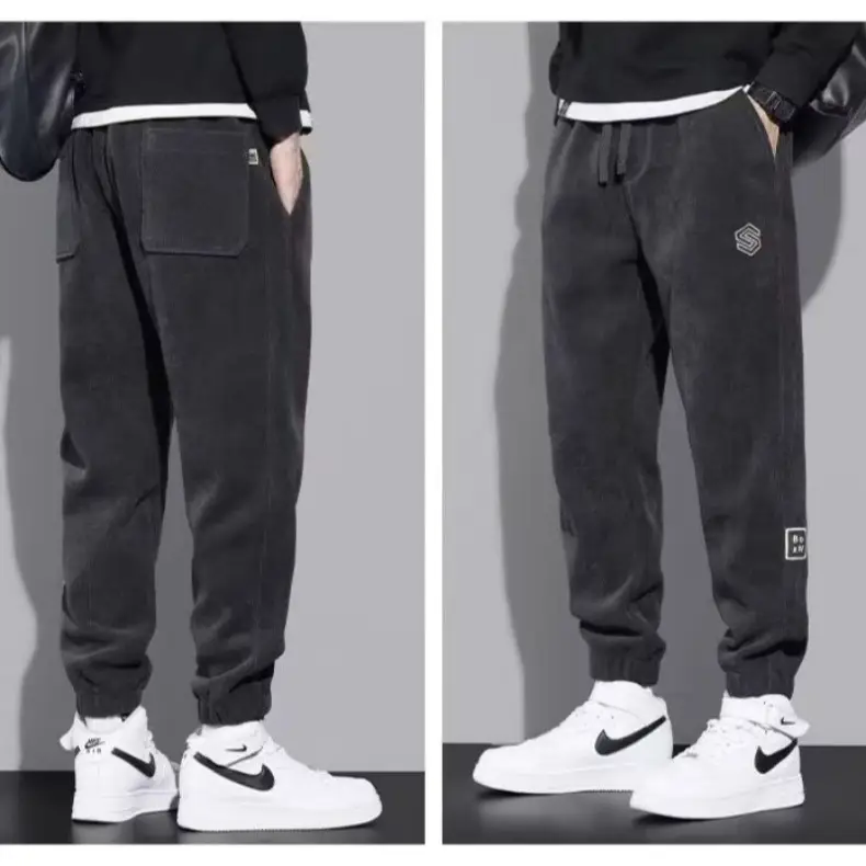 Men Fleece Lined Black Winter Sweatpants with Hexagon Patch — feature 17