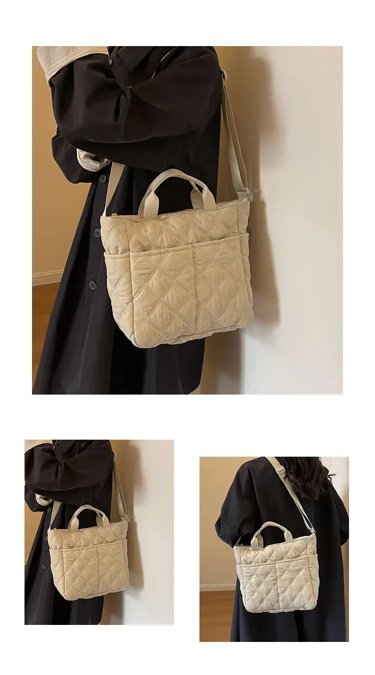 Black Rhombic Embroidery Shoulder Bag Large Capacity Nylon — feature 10