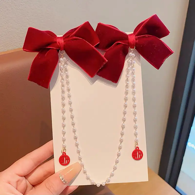 Red New Year Hairpin for Girls Pearl Tassel — feature 60