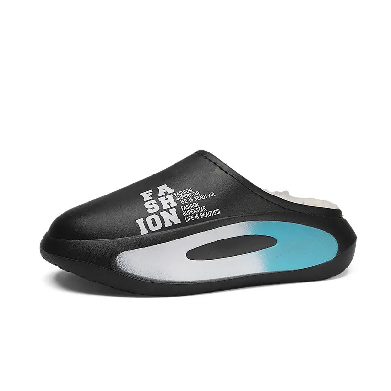 Men's Fleece Lined Warm Slippers Black Blue Winter - Image 5