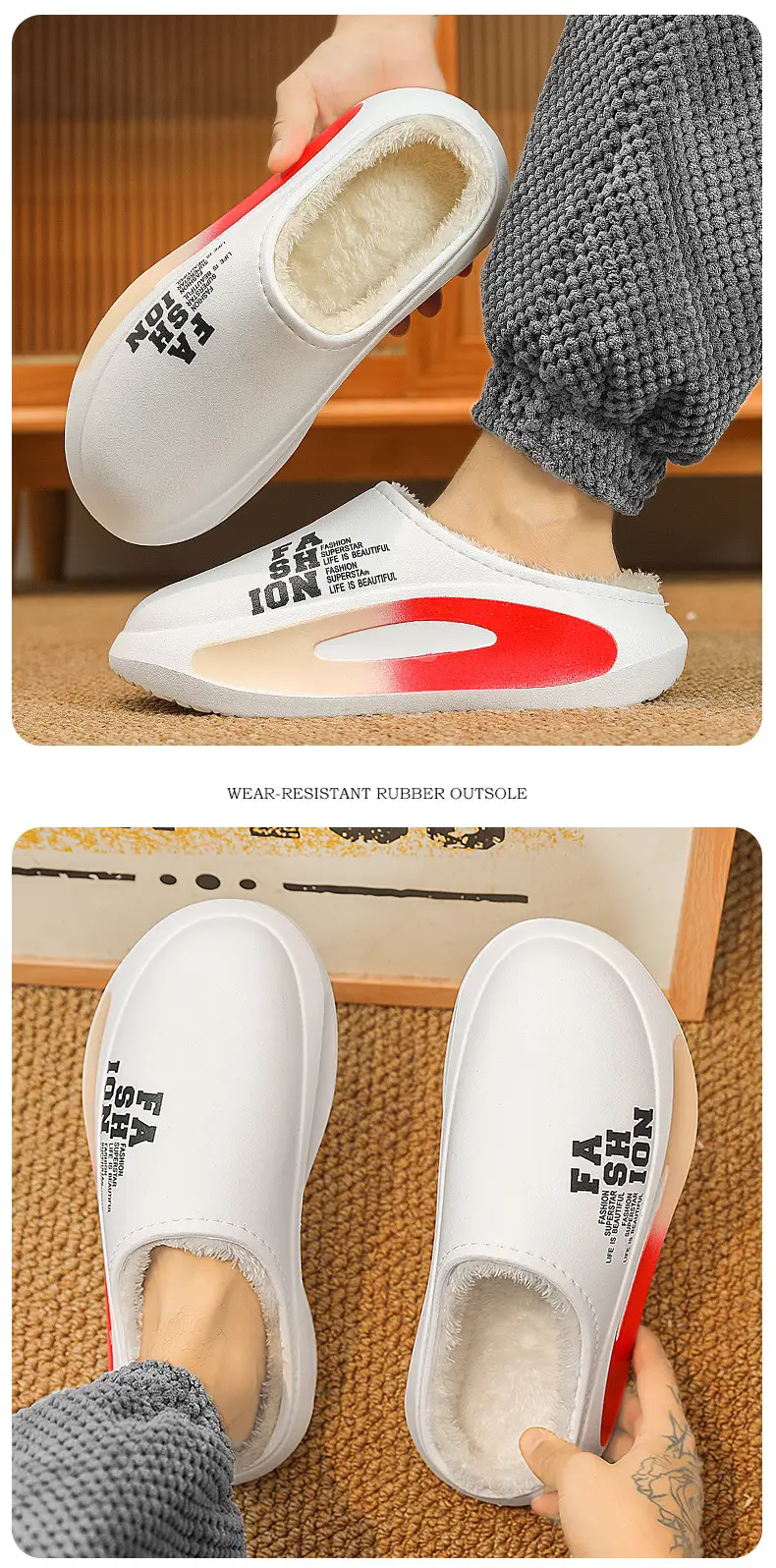 Men's Fleece Lined Warm Slippers Black Blue Winter — feature 13