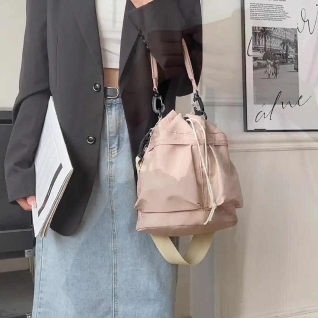 White Drawstring Bucket Bag for Women - Image 8