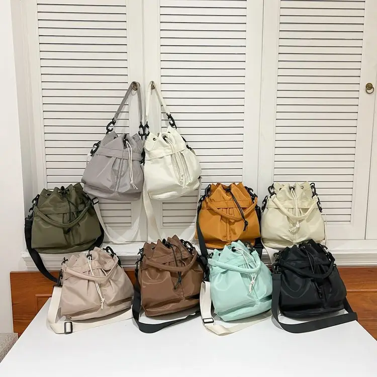 White Drawstring Bucket Bag for Women - Image 11