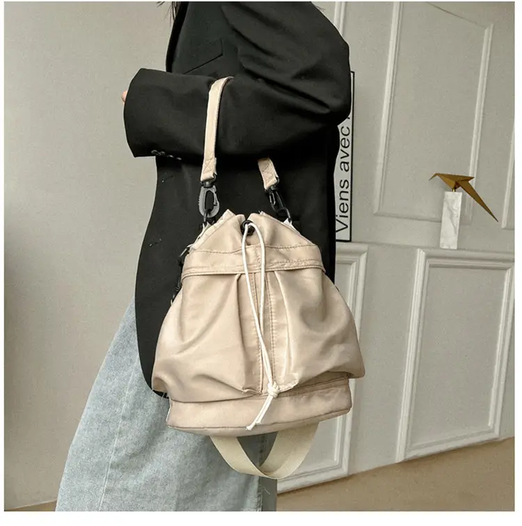 White Drawstring Bucket Bag for Women — feature 11