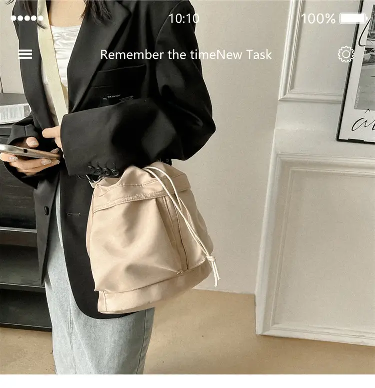 White Drawstring Bucket Bag for Women — feature 12