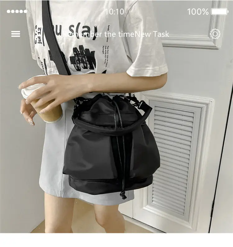 White Drawstring Bucket Bag for Women — feature 14