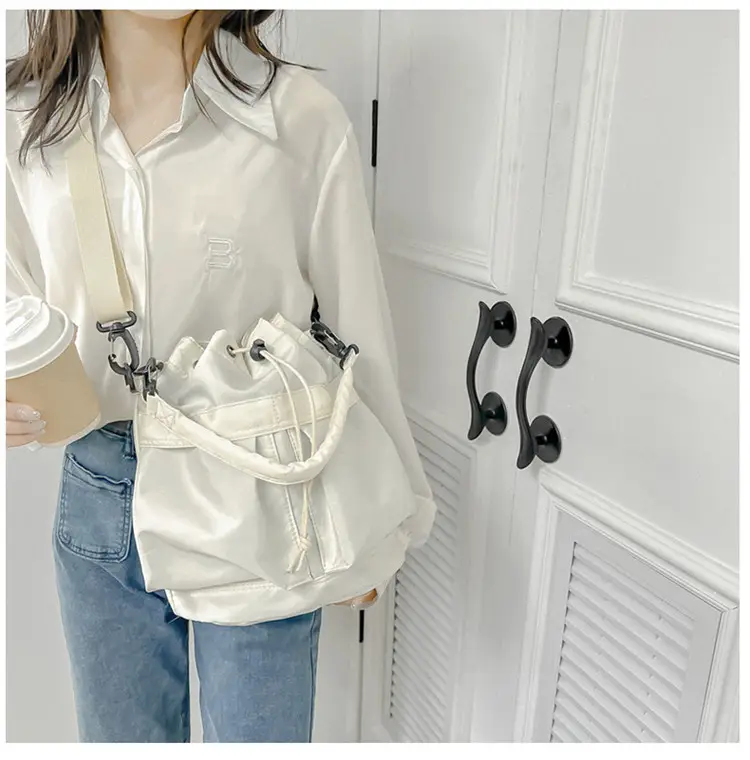 White Drawstring Bucket Bag for Women — feature 17