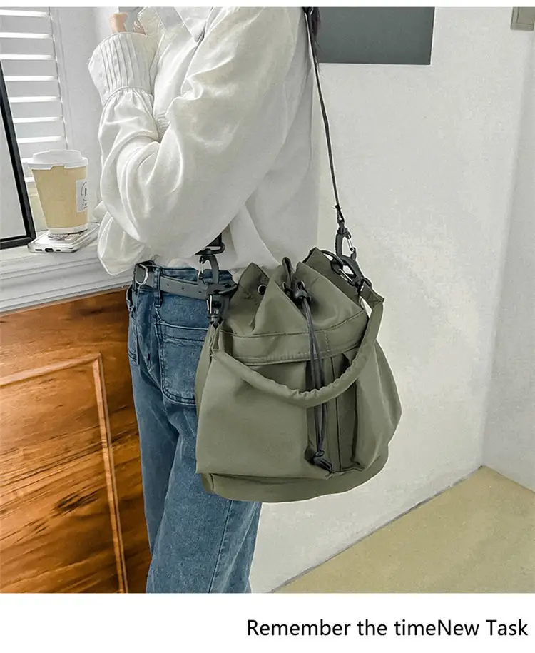 White Drawstring Bucket Bag for Women — feature 19
