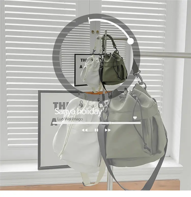 White Drawstring Bucket Bag for Women — feature 22