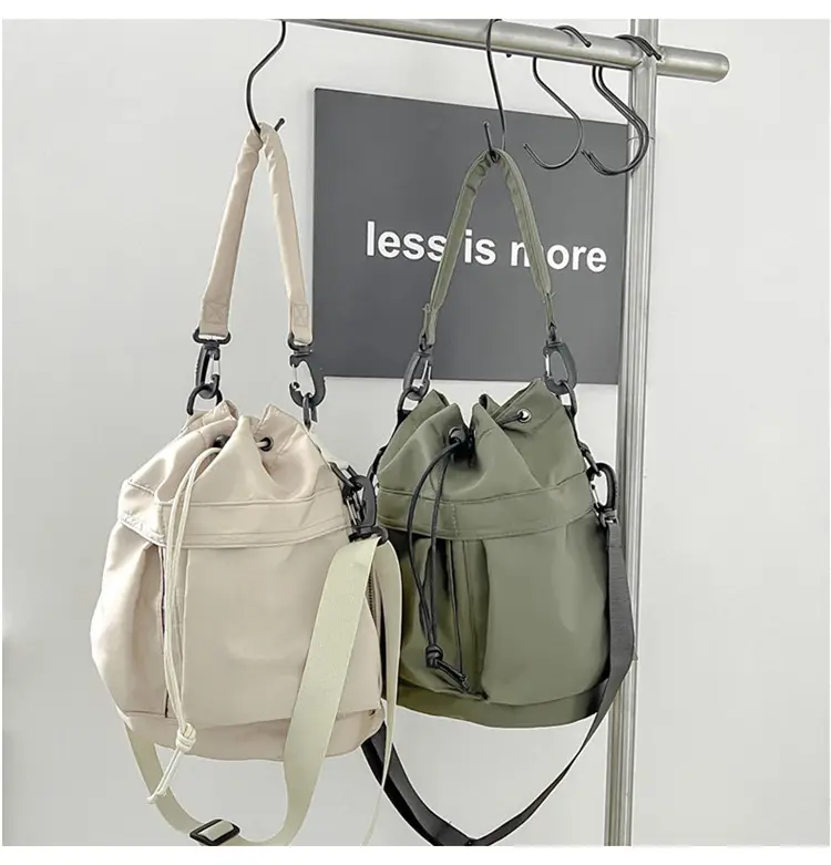 White Drawstring Bucket Bag for Women — feature 23