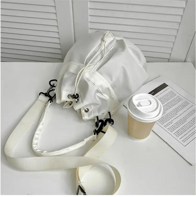 White Drawstring Bucket Bag for Women — feature 26