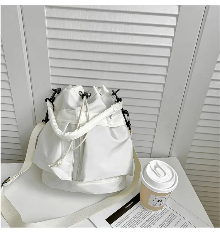 White Drawstring Bucket Bag for Women — feature 27