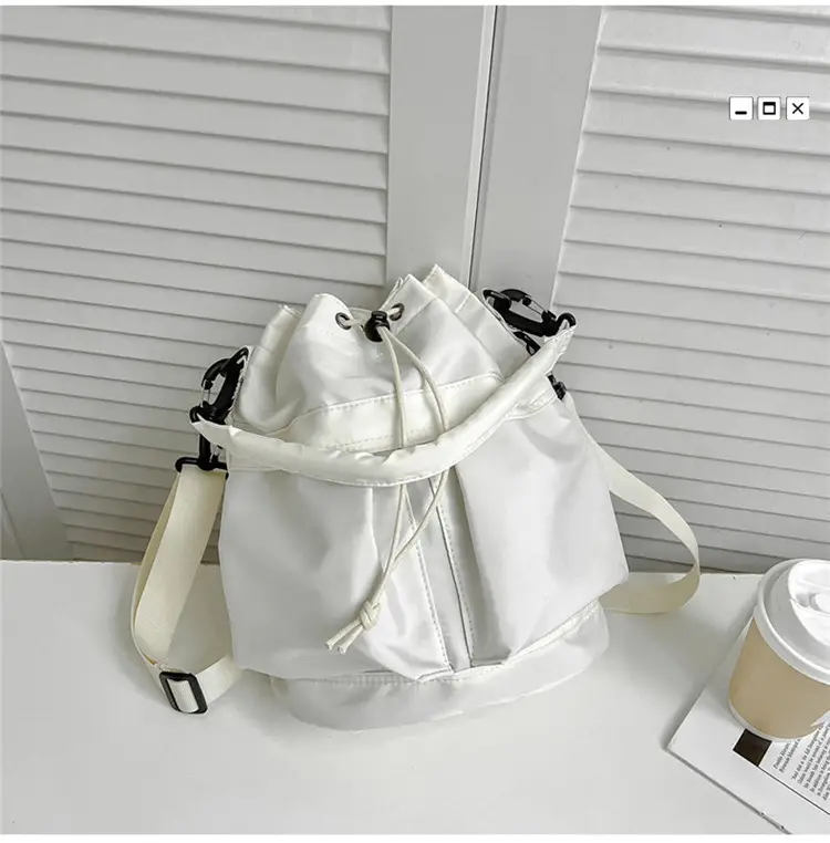 White Drawstring Bucket Bag for Women — feature 28