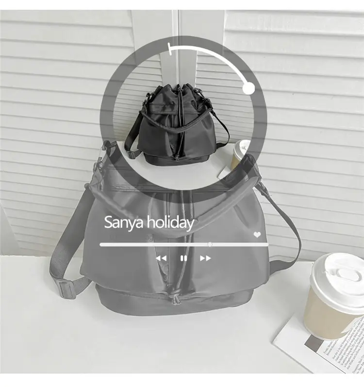 White Drawstring Bucket Bag for Women — feature 29