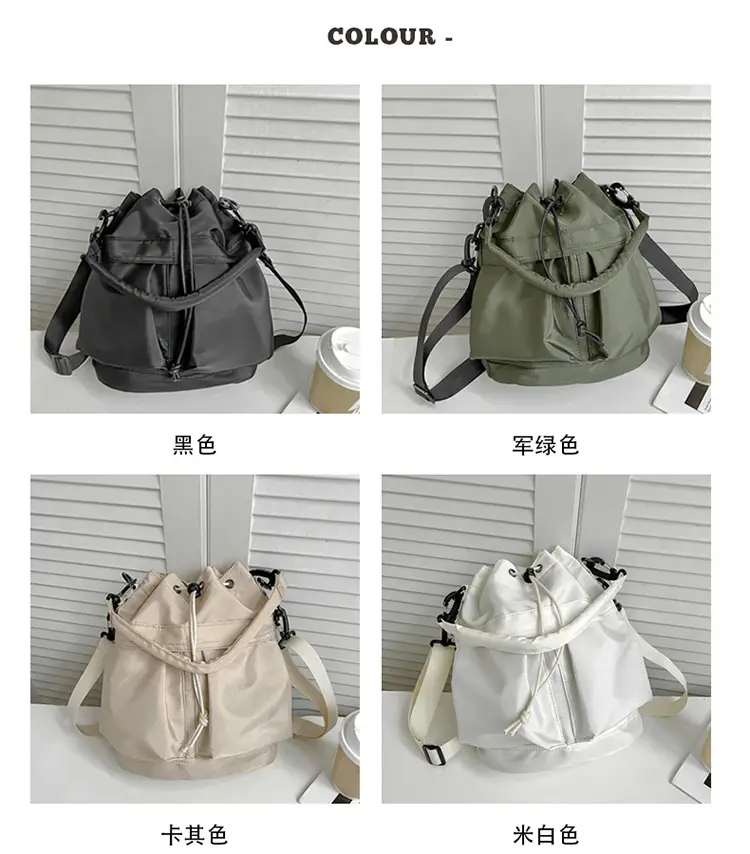 White Drawstring Bucket Bag for Women — feature 3