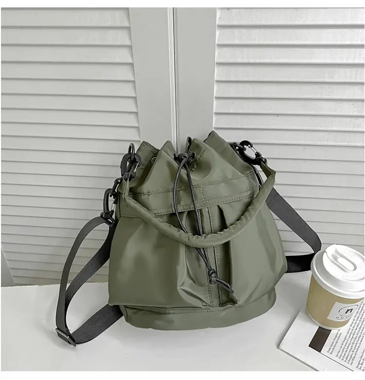 White Drawstring Bucket Bag for Women — feature 30