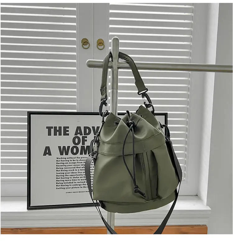 White Drawstring Bucket Bag for Women — feature 31